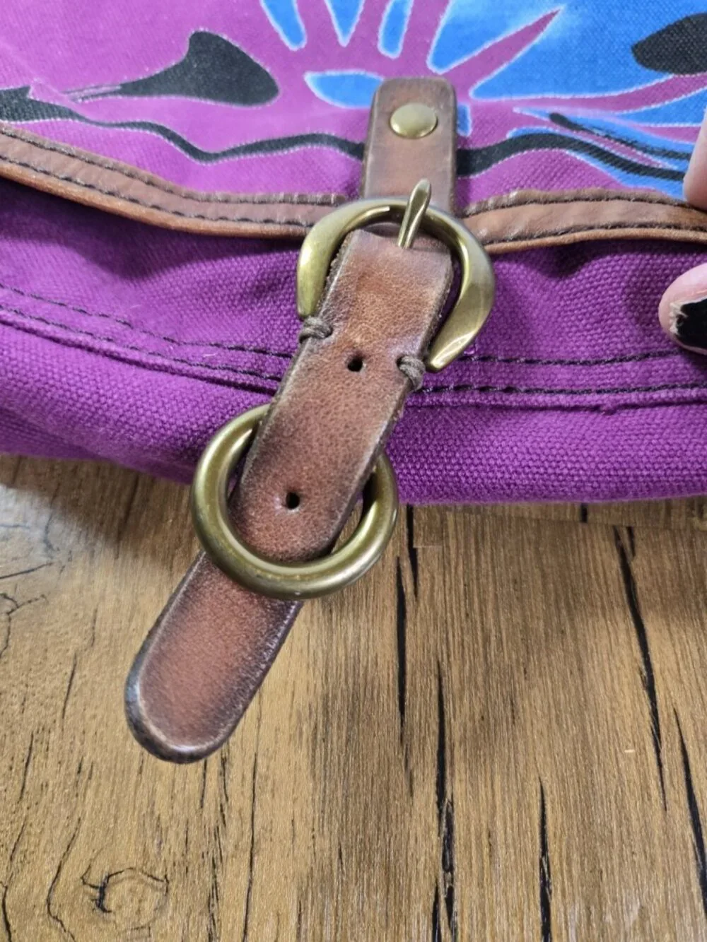 vtg y2k Lucky Brand Canvas Leather Floral Messenger Bag Tote Laptop